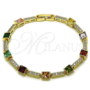 Pulsera Tennis 03.266.0056.07 Oro Laminado, con Zirconia Cubica Multicolor y Blanca, Pulido, Tono Dorado (Grosor 05.2 MM, 8 Pulgadas de Largo)