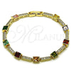 Pulsera Tennis 03.266.0056.07 Oro Laminado, con Zirconia Cubica Multicolor y Blanca, Pulido, Tono Dorado (Grosor 05.2 MM, 8 Pulgadas de Largo)