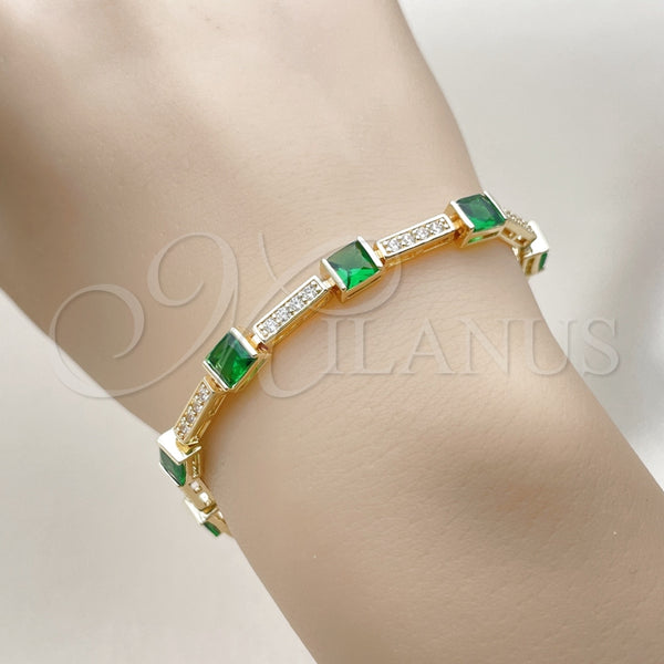 Pulsera Tennis 03.266.0056.2.07 Oro Laminado, con Zirconia Cubica Verde y Blanca, Pulido, Tono Dorado (Grosor 05.2 MM, 8 Pulgadas de Largo)