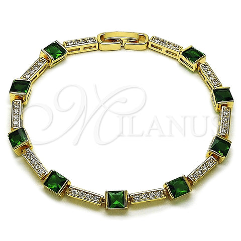 Pulsera Tennis 03.266.0056.2.07 Oro Laminado, con Zirconia Cubica Verde y Blanca, Pulido, Tono Dorado (Grosor 05.2 MM, 8 Pulgadas de Largo)
