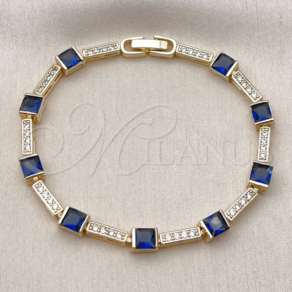 Pulsera Tennis 03.266.0056.3.07 Oro Laminado, con Zirconia Cubica Zafiro Azul y Blanca, Pulido, Tono Dorado (Grosor 05.2 MM, 8 Pulgadas de Largo)