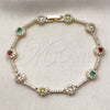 Pulsera Tennis 03.266.0057.07 Oro Laminado, Diseño de Cluster, con Zirconia Cubica Multicolor y Blanca, Pulido, Dorado