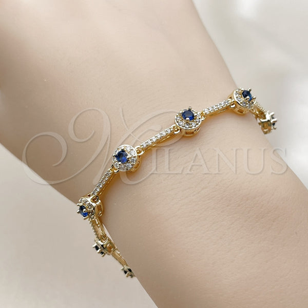 Pulsera Tennis 03.266.0057.3.07 Oro Laminado, Diseño de Cluster, con Zirconia Cubica Zafiro Azul y Blanca, Pulido, Tono Dorado (Grosor 07 MM, 8 Pulgadas de Largo)