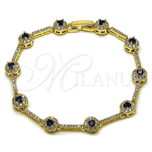 Pulsera Tennis 03.266.0057.3.07 Oro Laminado, Diseño de Cluster, con Zirconia Cubica Zafiro Azul y Blanca, Pulido, Tono Dorado (Grosor 07 MM, 8 Pulgadas de Largo)