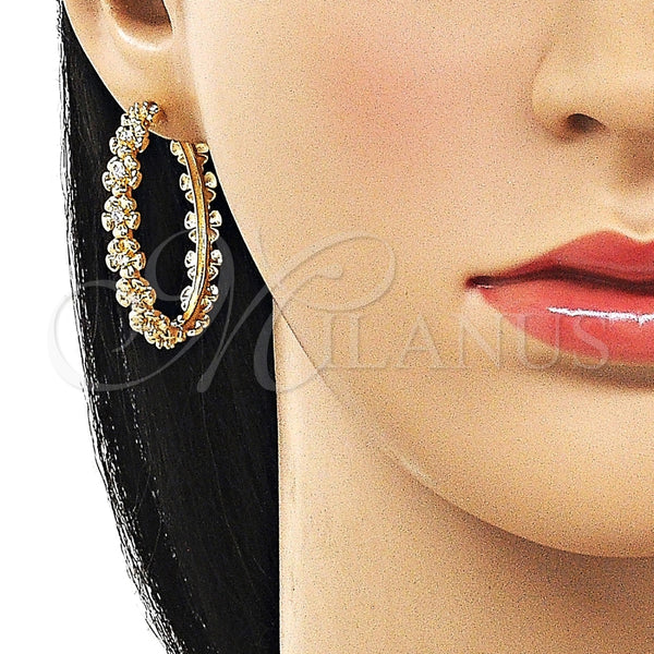 Argolla Huggie 02.204.0061.35 Oro Laminado, Diseño de Flor, con Blanca Zirconia Cubica, Pulido, Tono Dorado