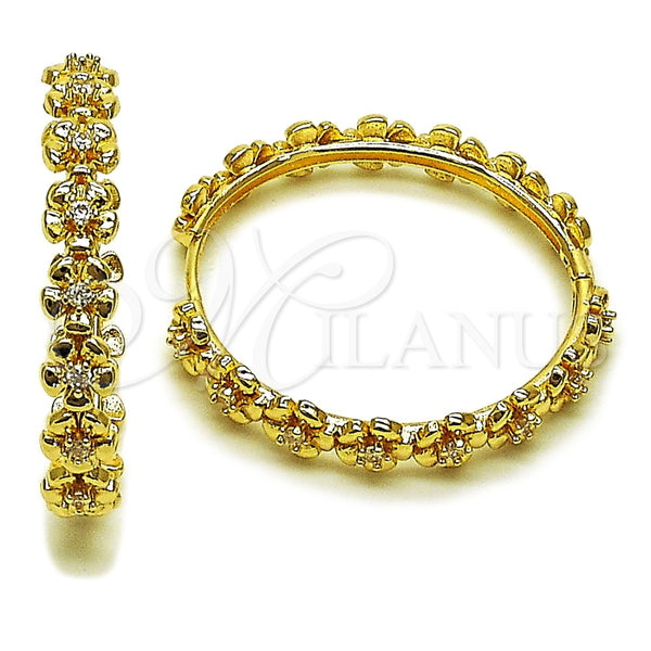 Argolla Huggie 02.204.0061.35 Oro Laminado, Diseño de Flor, con Blanca Zirconia Cubica, Pulido, Tono Dorado