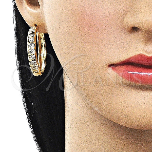 Argolla Huggie 02.204.0062.35 Oro Laminado, con Blanca Micro Pave, Pulido, Tono Dorado
