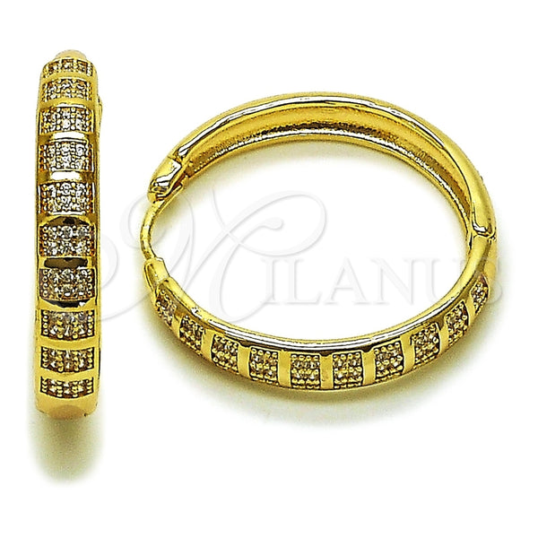 Argolla Huggie 02.204.0062.35 Oro Laminado, con Blanca Micro Pave, Pulido, Tono Dorado