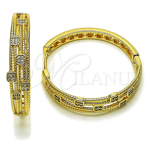 Argolla Huggie 02.204.0063.35 Oro Laminado, con Blanca Micro Pave, Pulido, Tono Dorado