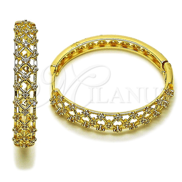 Argolla Huggie 02.204.0064.35 Oro Laminado, Diseño de File, con Blanca Zirconia Cubica, Pulido, Tono Dorado