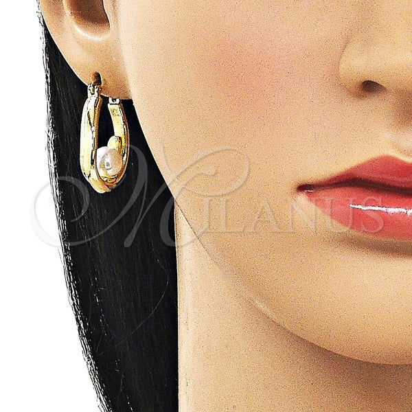 Argolla Pequeña 02.213.0847.22 Oro Laminado, Diseño de Bola, con Marfil Perla, Pulido, Tono Dorado