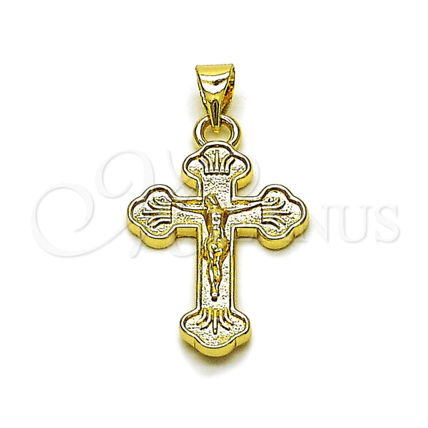 Dije Religioso 05.213.0181 Oro Laminado, Diseño de Crucifijo, Pulido, Tono Dorado