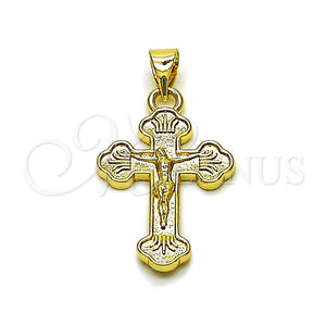 Dije Religioso 05.213.0181 Oro Laminado, Diseño de Crucifijo, Pulido, Tono Dorado