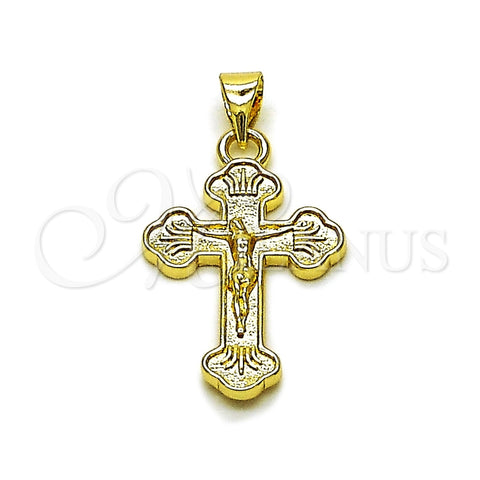 Dije Religioso 05.213.0181 Oro Laminado, Diseño de Crucifijo, Pulido, Tono Dorado