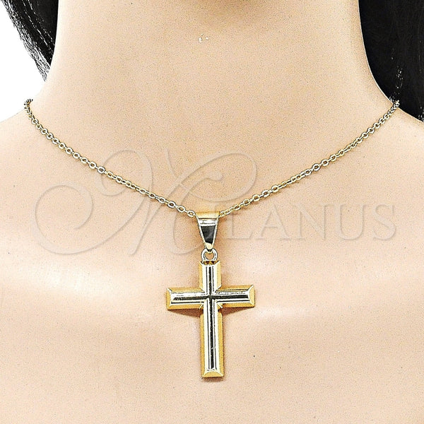 Dije Religioso 05.213.0182 Oro Laminado, Diseño de Cruz, Pulido, Tono Dorado