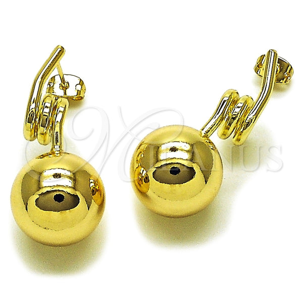 Arete Dormilona 02.213.0851 Oro Laminado, Diseño de Bola y Hueco, Pulido, Tono Dorado