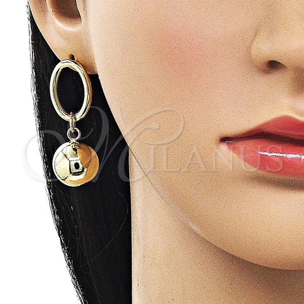 Arete Colgante 02.213.0856 Oro Laminado, Diseño de Bola, Pulido, Tono Dorado
