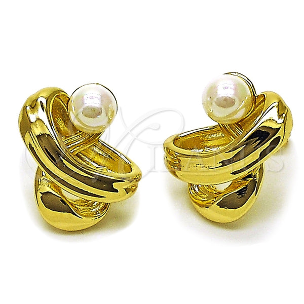 Arete Dormilona 02.213.0858 Oro Laminado, Diseño de Bola, con Marfil Perla, Pulido, Tono Dorado