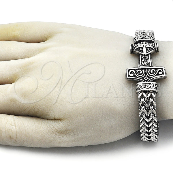 Pulsera Elegante 03.439.0001.09 Acero Inoxidable, Diseño de Ancla y Square Franco, Pulido, Tono Plateado (12 MM Thickness, 9 Inches Length)