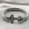 Pulsera Elegante 03.439.0001.09 Acero Inoxidable, Diseño de Ancla y Square Franco, Pulido, Tono Plateado (12 MM Thickness, 9 Inches Length)