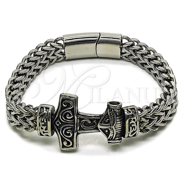 Pulsera Elegante 03.439.0001.09 Acero Inoxidable, Diseño de Ancla y Square Franco, Pulido, Tono Plateado (12 MM Thickness, 9 Inches Length)