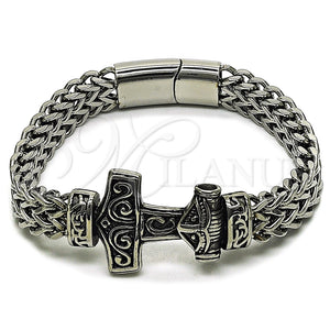 Pulsera Elegante 03.439.0001.09 Acero Inoxidable, Diseño de Ancla y Square Franco, Pulido, Tono Plateado (12 MM Thickness, 9 Inches Length)
