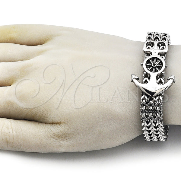Pulsera Elegante 03.439.0002.09 Acero Inoxidable, Diseño de Ancla y Square Franco, Pulido, Tono Plateado (Thickness, 9 Inches Length)