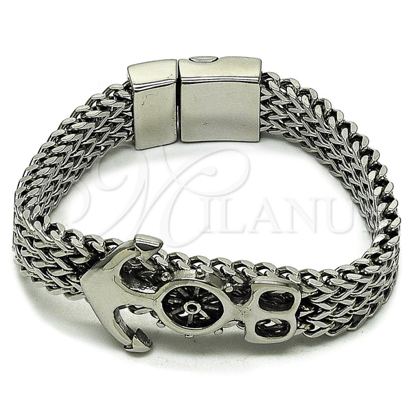 Pulsera Elegante 03.439.0002.09 Acero Inoxidable, Diseño de Ancla y Square Franco, Pulido, Tono Plateado (Thickness, 9 Inches Length)