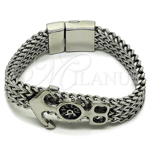 Pulsera Elegante 03.439.0002.09 Acero Inoxidable, Diseño de Ancla y Square Franco, Pulido, Tono Plateado (Thickness, 9 Inches Length)