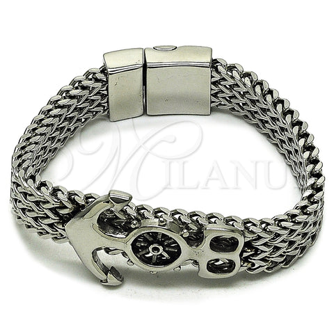 Pulsera Elegante 03.439.0002.09 Acero Inoxidable, Diseño de Ancla y Square Franco, Pulido, Tono Plateado (Thickness, 9 Inches Length)