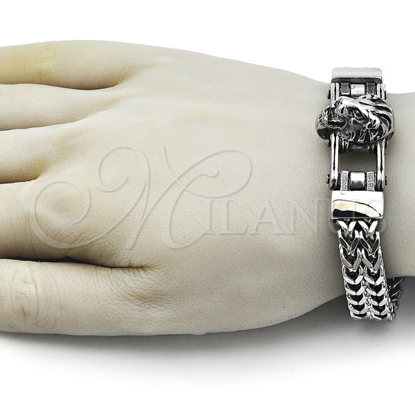 Pulsera Elegante 03.439.0003.09 Acero Inoxidable, Diseño de Leon y Square Franco, Pulido, Tono Plateado (Thickness, 9 Inches Length)