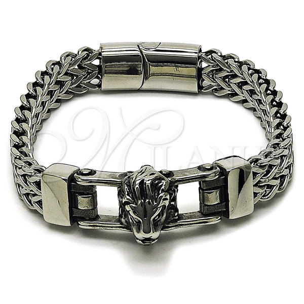 Pulsera Elegante 03.439.0003.09 Acero Inoxidable, Diseño de Leon y Square Franco, Pulido, Tono Plateado (Thickness, 9 Inches Length)