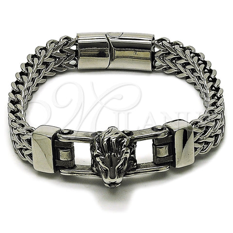 Pulsera Elegante 03.439.0003.09 Acero Inoxidable, Diseño de Leon y Square Franco, Pulido, Tono Plateado (Thickness, 9 Inches Length)