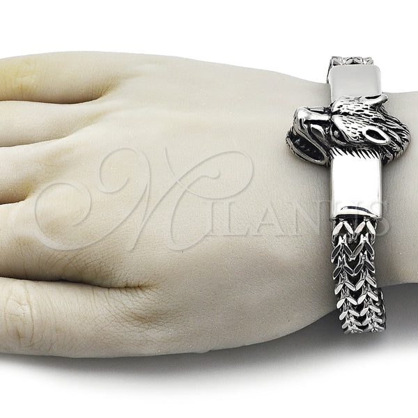 Pulsera Elegante 03.439.0004.09 Acero Inoxidable, Diseño de Leon, Pulido, Tono Plateado (12 MM Thickness, 9 Inches Length)