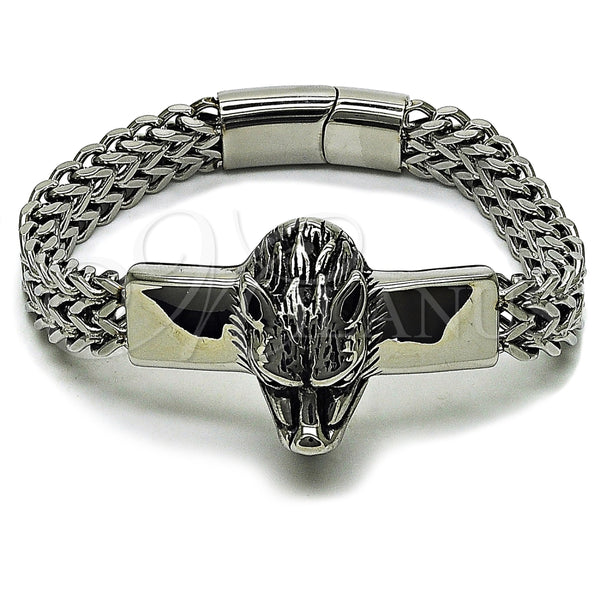 Pulsera Elegante 03.439.0004.09 Acero Inoxidable, Diseño de Leon, Pulido, Tono Plateado (12 MM Thickness, 9 Inches Length)
