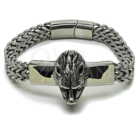 Pulsera Elegante 03.439.0004.09 Acero Inoxidable, Diseño de Leon, Pulido, Tono Plateado (12 MM Thickness, 9 Inches Length)