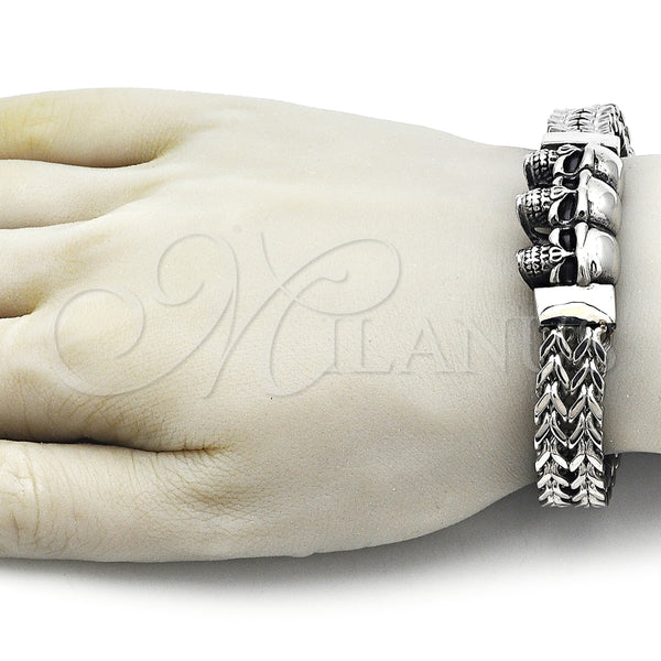 Pulsera Elegante 03.439.0005.09 Acero Inoxidable, Diseño de Calavera y Square Franco, Pulido, Tono Plateado (12 MM Thickness, 9 Inches Length)