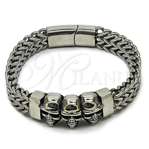 Pulsera Elegante 03.439.0005.09 Acero Inoxidable, Diseño de Calavera y Square Franco, Pulido, Tono Plateado (12 MM Thickness, 9 Inches Length)