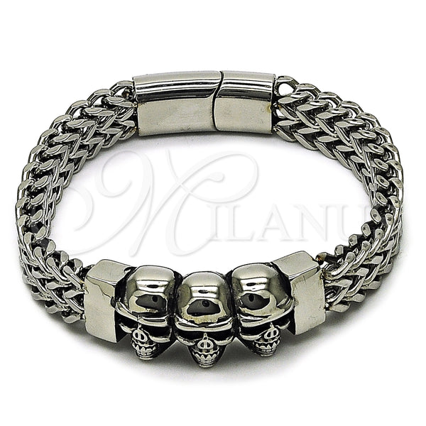 Pulsera Elegante 03.439.0005.09 Acero Inoxidable, Diseño de Calavera y Square Franco, Pulido, Tono Plateado (12 MM Thickness, 9 Inches Length)