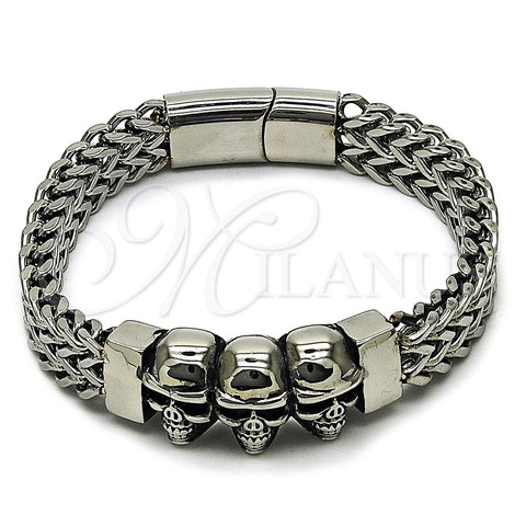 Pulsera Elegante 03.439.0005.09 Acero Inoxidable, Diseño de Calavera y Square Franco, Pulido, Tono Plateado (12 MM Thickness, 9 Inches Length)