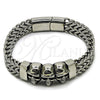 Pulsera Elegante 03.439.0005.09 Acero Inoxidable, Diseño de Calavera y Square Franco, Pulido, Tono Plateado (12 MM Thickness, 9 Inches Length)