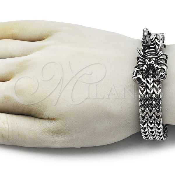 Pulsera Elegante 03.439.0006.09 Acero Inoxidable, Diseño de Escorpión y Square Franco, Pulido, Tono Plateado (15 MM Thickness, 9 Inches Length)
