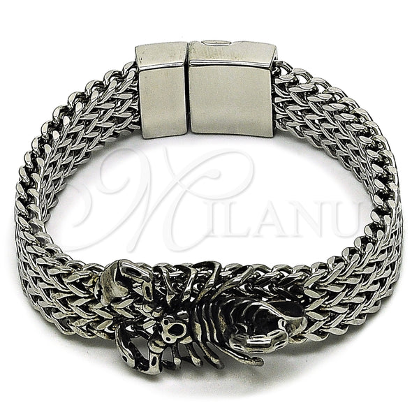 Pulsera Elegante 03.439.0006.09 Acero Inoxidable, Diseño de Escorpión y Square Franco, Pulido, Tono Plateado (15 MM Thickness, 9 Inches Length)