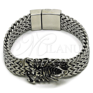 Pulsera Elegante 03.439.0006.09 Acero Inoxidable, Diseño de Escorpión y Square Franco, Pulido, Tono Plateado (15 MM Thickness, 9 Inches Length)