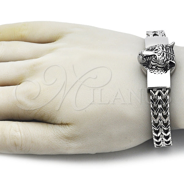 Pulsera Elegante 03.439.0007.09 Acero Inoxidable, Diseño de Square Franco, Pulido, Tono Plateado (12 MM Thickness, 9 Inches Length)