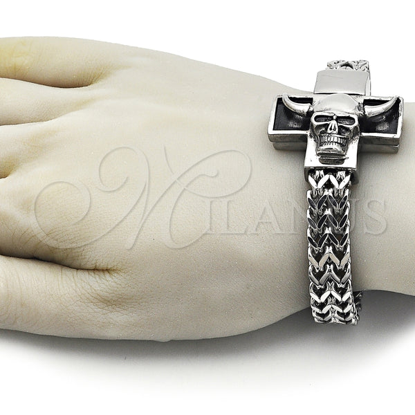 Pulsera Elegante 03.439.0008.09 Acero Inoxidable, Diseño de Calavera y Square Franco, Pulido, Tono Plateado (12 MM Thickness, 9 Inches Length)