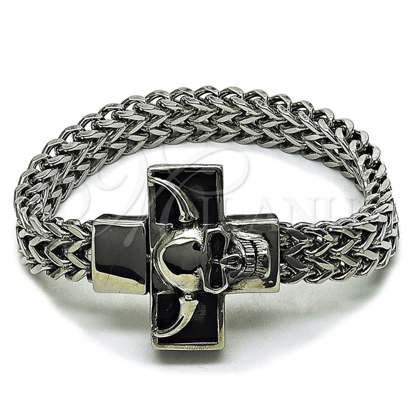 Pulsera Elegante 03.439.0008.09 Acero Inoxidable, Diseño de Calavera y Square Franco, Pulido, Tono Plateado (12 MM Thickness, 9 Inches Length)
