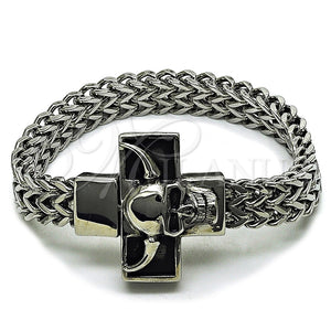 Pulsera Elegante 03.439.0008.09 Acero Inoxidable, Diseño de Calavera y Square Franco, Pulido, Tono Plateado (12 MM Thickness, 9 Inches Length)