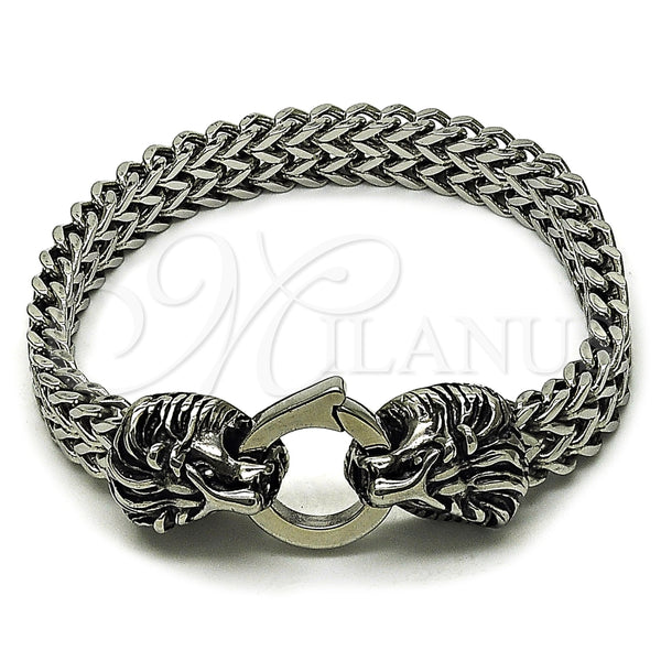 Pulsera Elegante 03.439.0009.09 Acero Inoxidable, Diseño de Leon y Square Franco, Pulido, Tono Plateado (10 MM Thickness, 9 Inches Length)