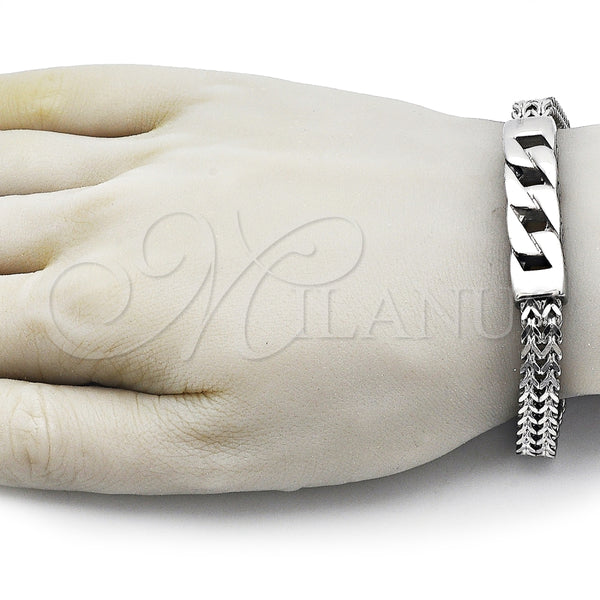 Pulsera Elegante 03.439.0011.09 Acero Inoxidable, Diseño de Miami Cubana y Square Franco, Pulido, Tono Plateado (08 MM Thickness, 9 Inches Length)